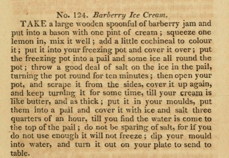 A photocopy of Frederick Nutt's barberry ice cream recipe. 